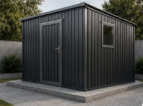 Bodega modular de metal grafito con ventana y puerta