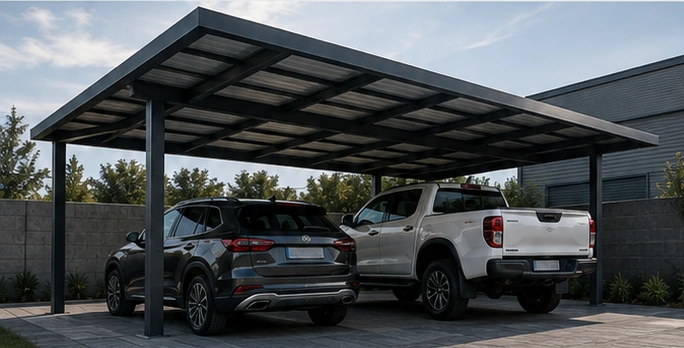 Cubierta de acero negro para estacionamiento residencial